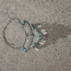 Bohemian necklace is silver and turquois - costume Jewelry